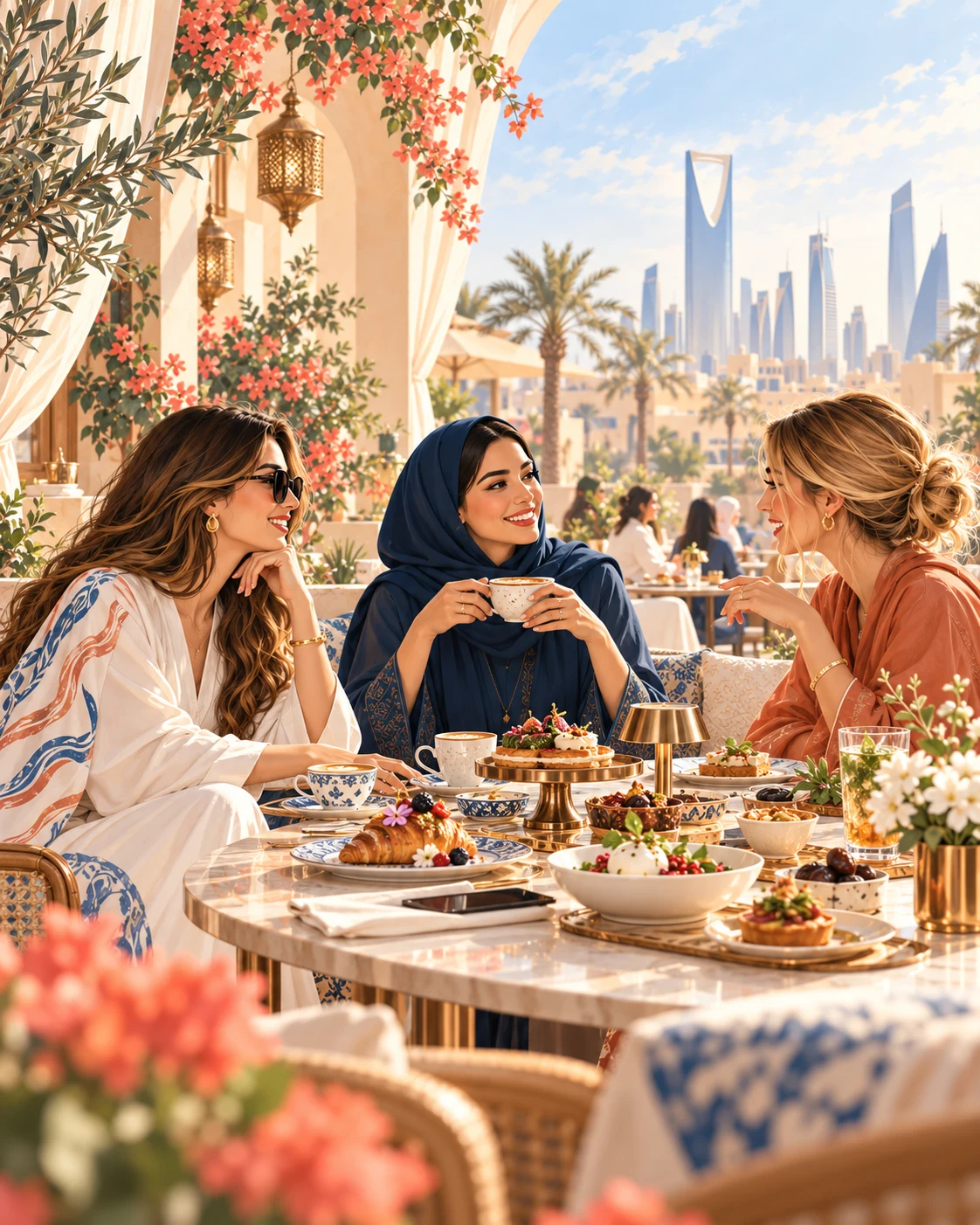 Illustrated brunch table in Riyadh